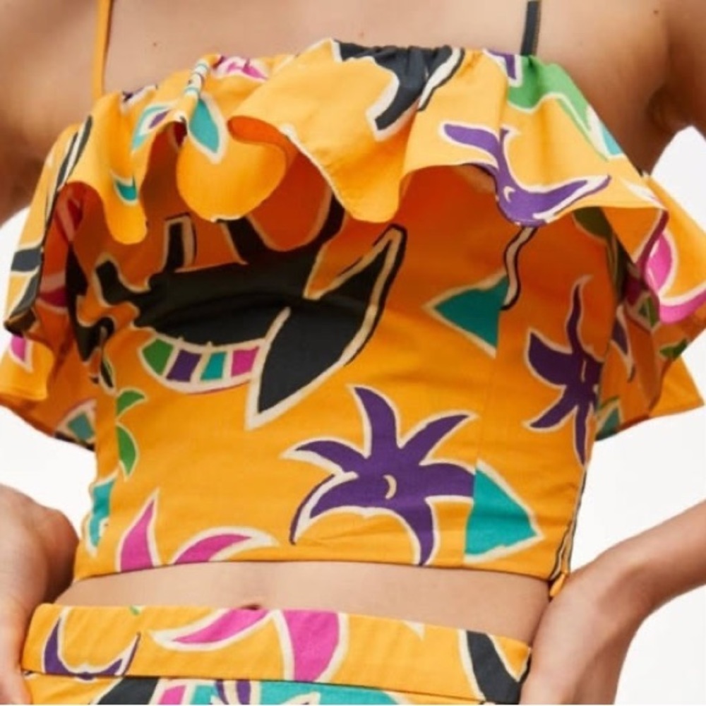 Zara Printed Crop Sleeveless Boho Top Size M - Picture 3 of 11